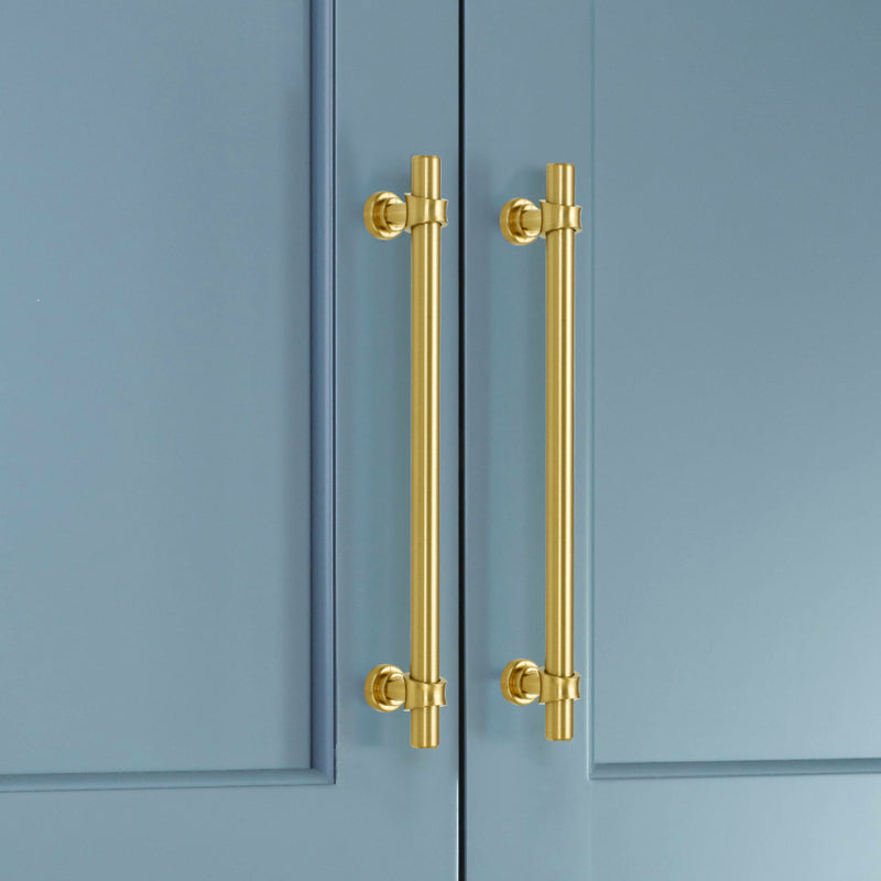 Display of Winnec 563 Series Kitchen Cabinet Handles in Brushed Brass Gold 128mm