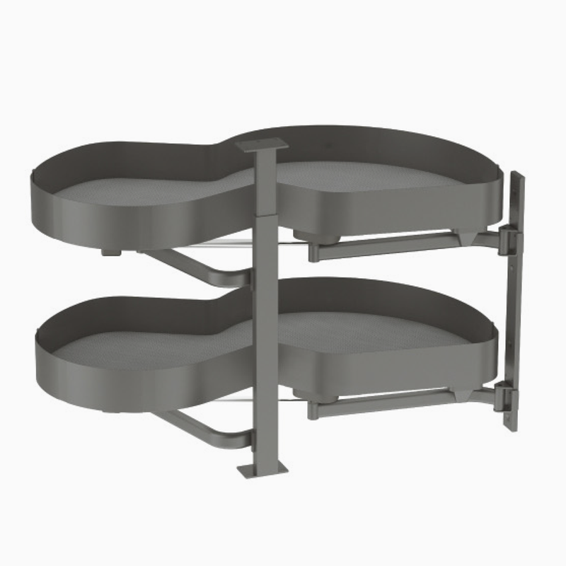 Corner Kidney Shaped Pull-out Lazy Susan for Pie-shaped Kitchen Corners in Metallic Grey 