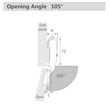 Opening Angle of Winnec 105 Degree Full Overlay Soft Closing Hinge with Mounting Plate 