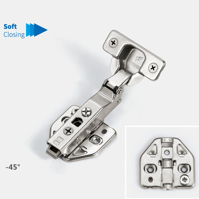 -45 Degree Soft Closing Hinge with Mounting Plate | Winnec Hardware
