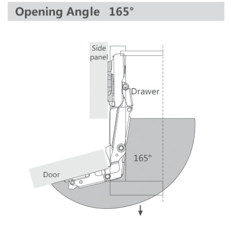 Opening Angle of Winnec 165 Degree Soft-closing Hinge with Mounting Plate