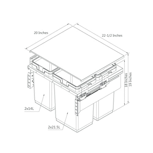 Di Lusso Garbage Bins System - Width 22-1/2 Inches with Build-in Metal Lid 4