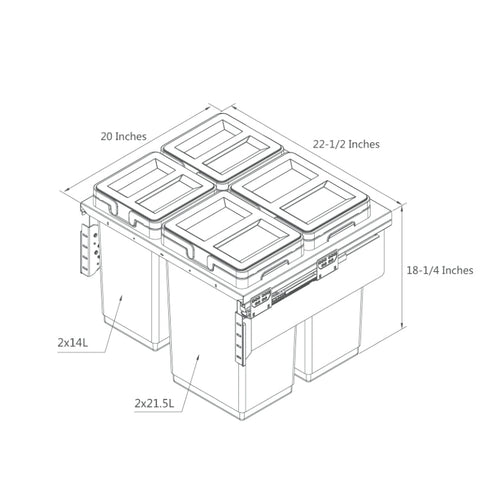 Di Lusso Garbage Bins System - Width 22-1/2 Inches with Plastic Lids 4