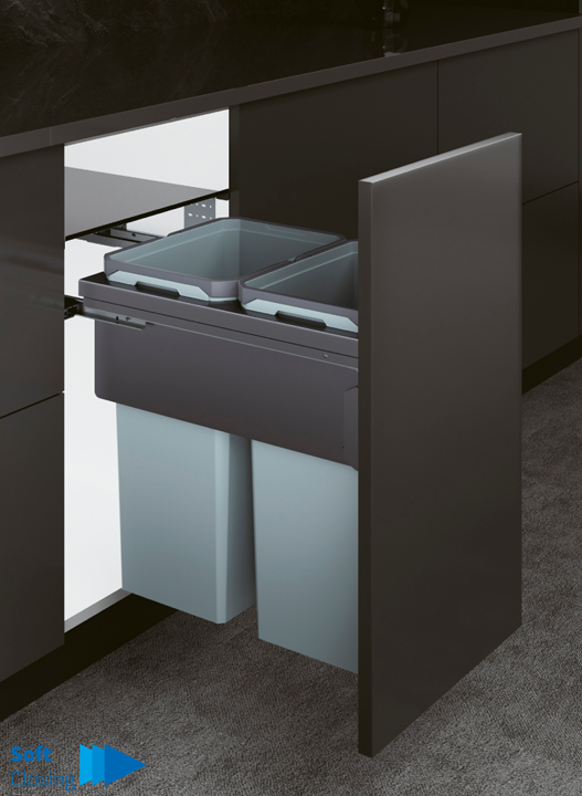 Di Lusso Recycle Center, Metal Lid, Min Width 16-1/4 Inches, Depth 20 inches, Height: 23-1/2 inches, Bins capacity 35L x 2