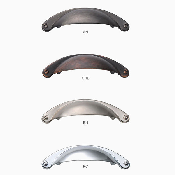 539 Series Cabinet Hardware Drawer Cup Pull in Antique Nickel, Oil Rubbed Bronze, Brushed Nickel and Polished Chrome