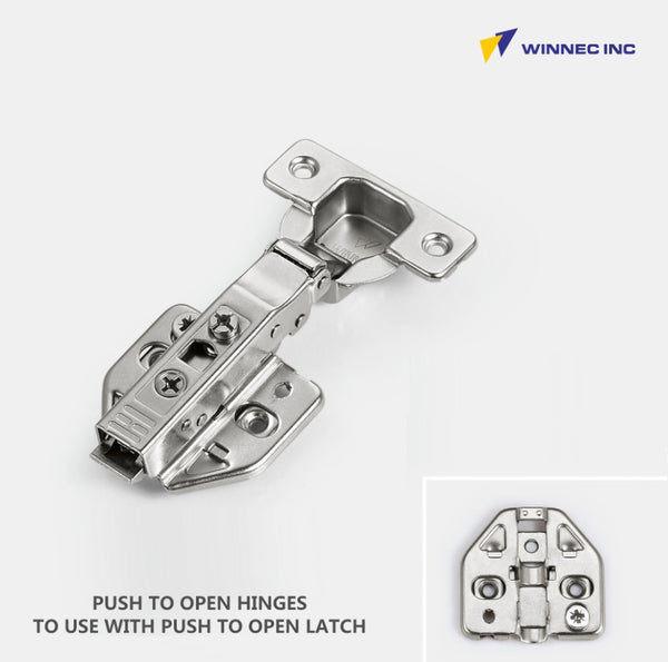 Winnec 105 Degree Push to Open Screw On Hinge with Screw On Hinge Plate