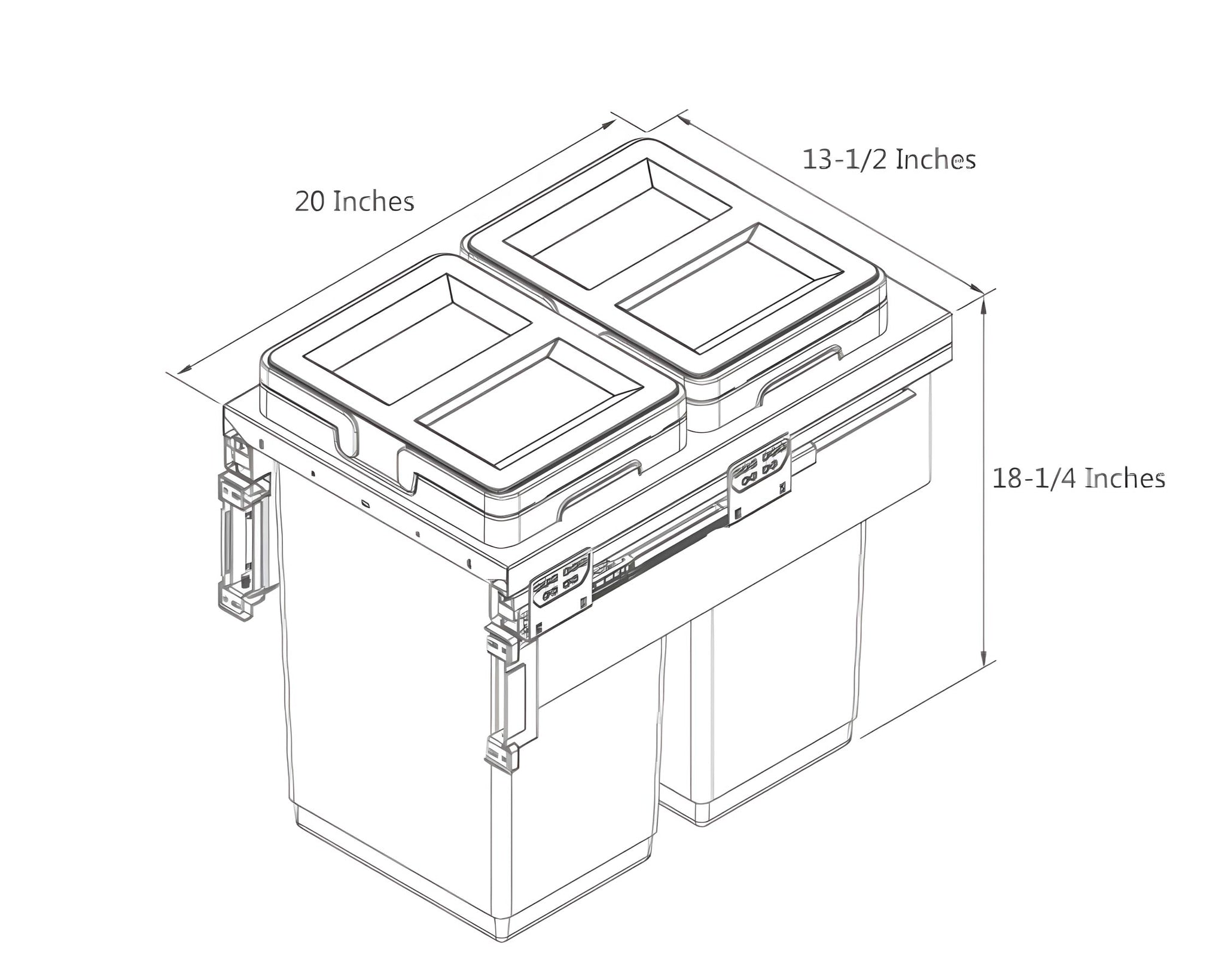 Dimension of Di Lusso Garbage Bins System - Width 13-1/2 Inches with Plastic Lids