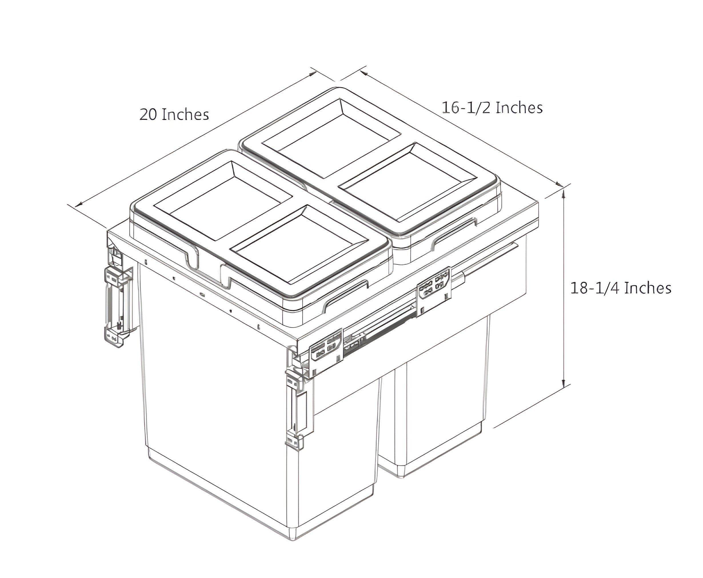 Dimension of Di Lusso Garbage Bins System - Width 16-1/2 Inches with Plastic Lids