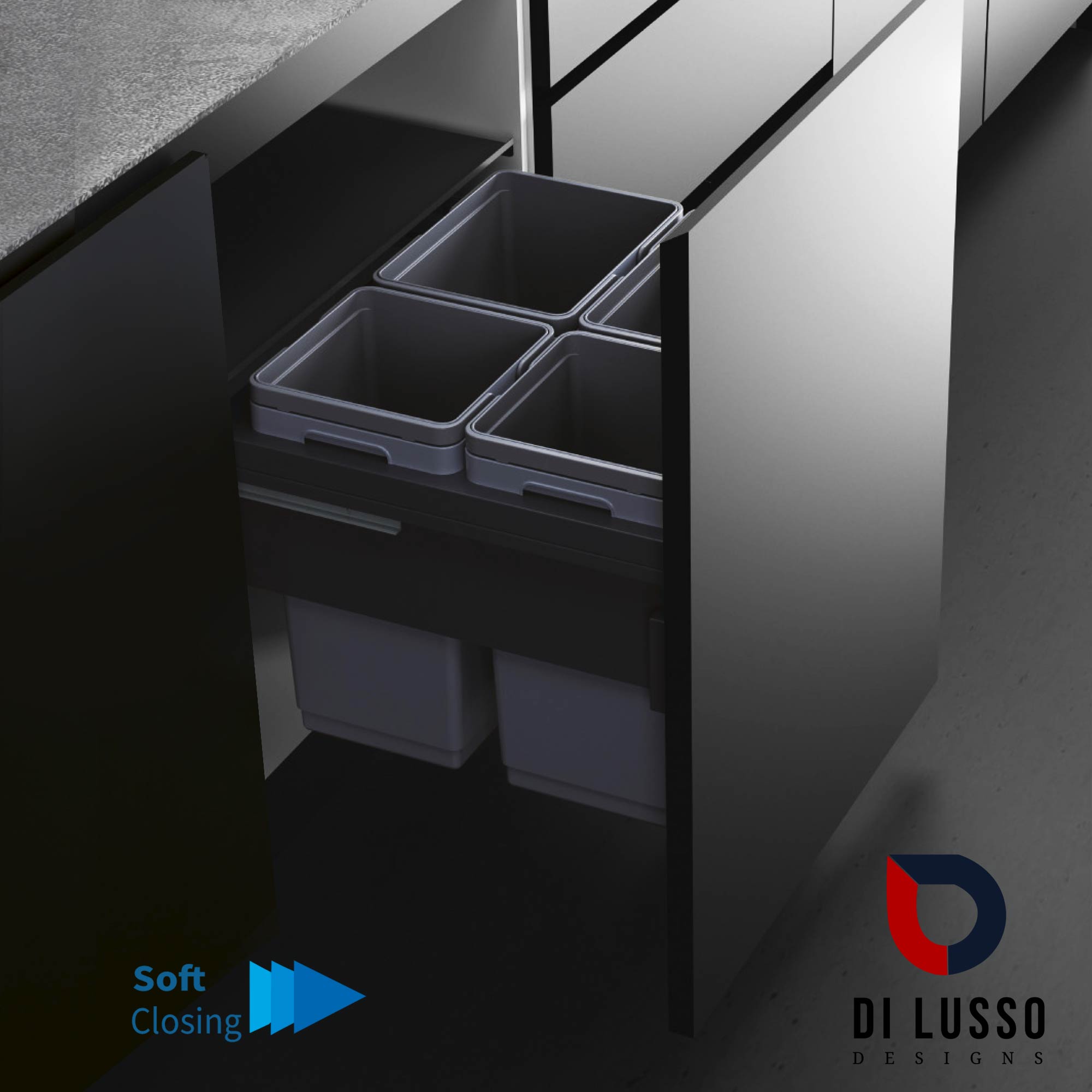 Di Lusso Garbage Bins System - Width 22-1/2 Inches with build-in Bin Lid