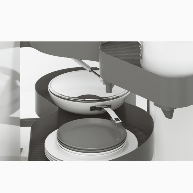 Close up of Corner Kidney Shaped Pull-out Lazy Susan for Pie-shaped Kitchen Corners