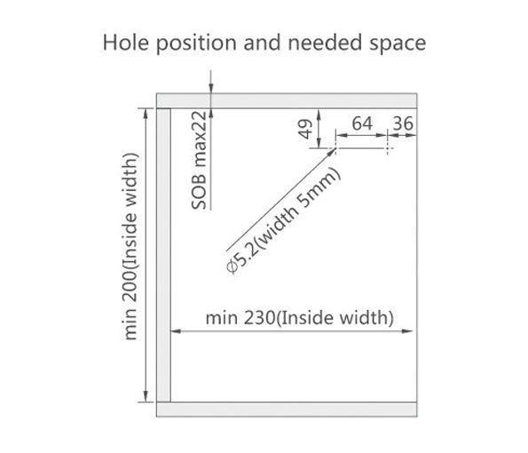 Hole Position for Winnec Free Stop Lift Up Cabinet Door Stay with Soft-closing and Luxurious Type
