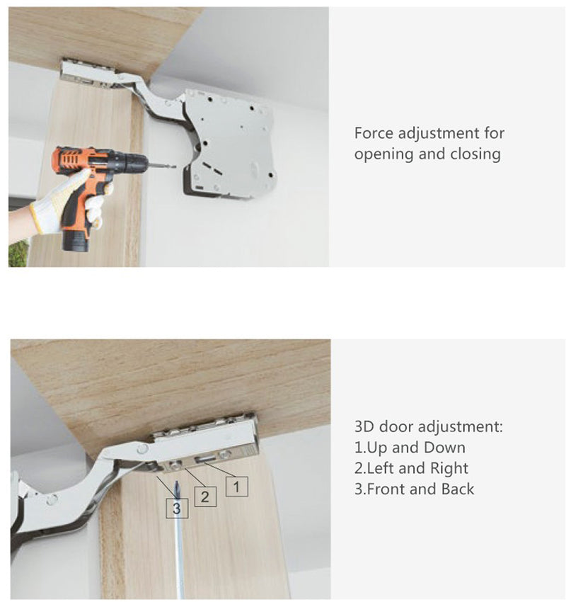 Force Adjustment of Winnec Free Stop Lift Up Cabinet Door Stay with Soft-closing and Luxurious Type